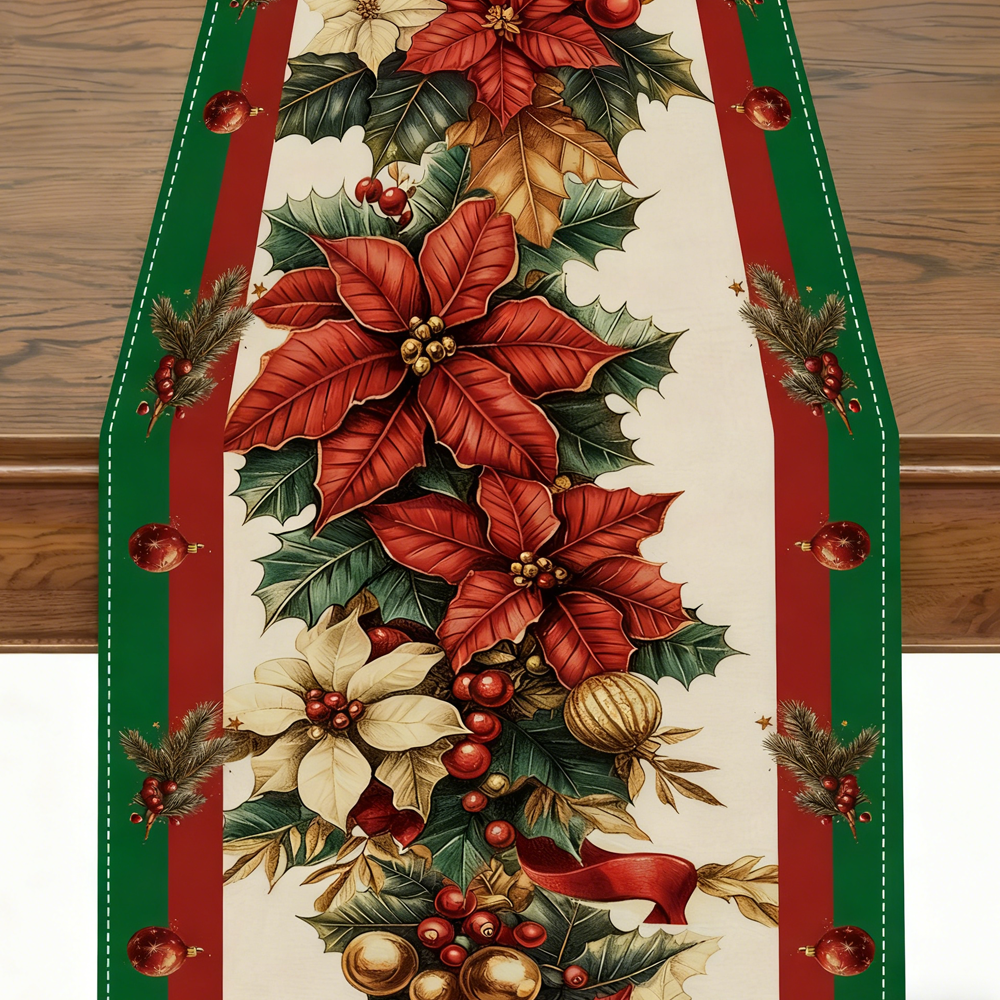 TABLE RUNNER-Christmas Table Runner Woven Polyester, Festive Holiday Dining Decor, Perfect for Season Celebrations