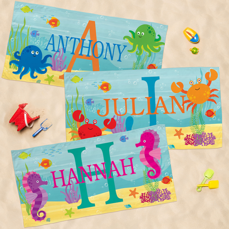 Personalized Kids Beach Towel Fun Beach Designs Gift For Girls Or Boys