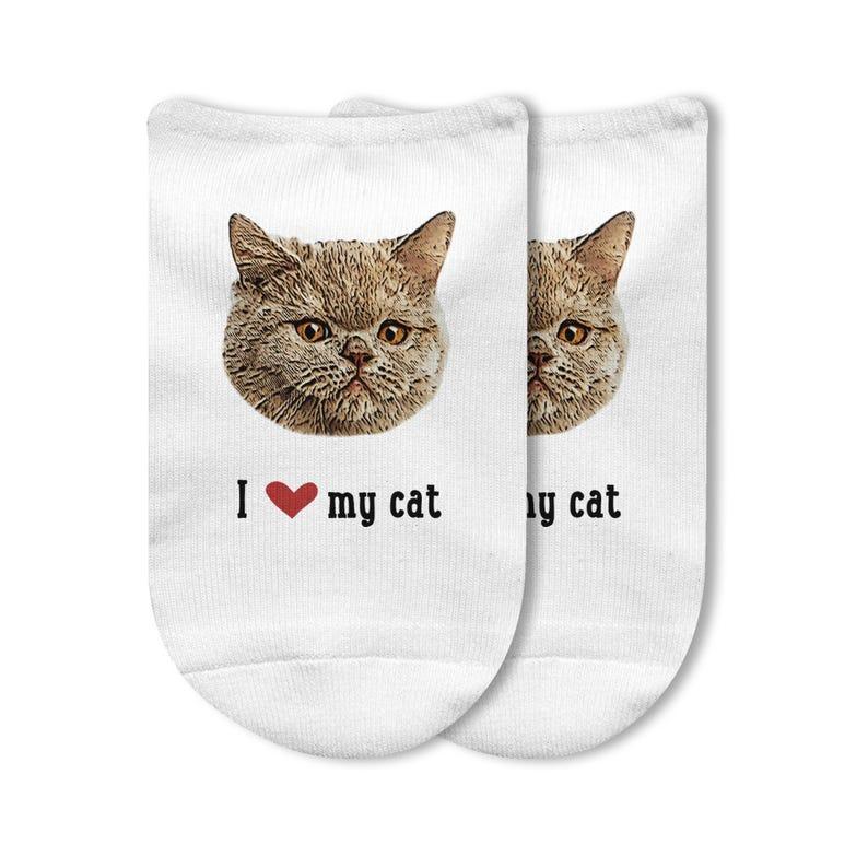 I Love My Cat Photo Socks,Personalized Photo Socks with Cats Face on Socks,Customized Socks with Cat's Photo,Fun Photo Gift for Cat Lover	 - FaceSocksUSA
