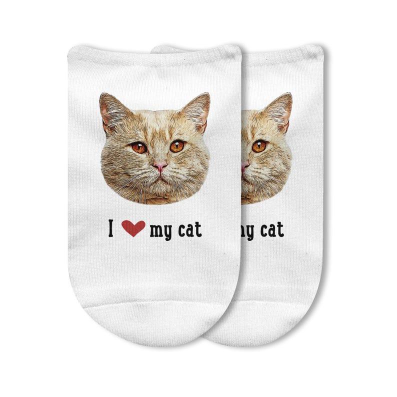 I Love My Cat Photo Socks,Personalized Photo Socks with Cats Face on Socks,Customized Socks with Cat's Photo,Fun Photo Gift for Cat Lover	 - FaceSocksUSA