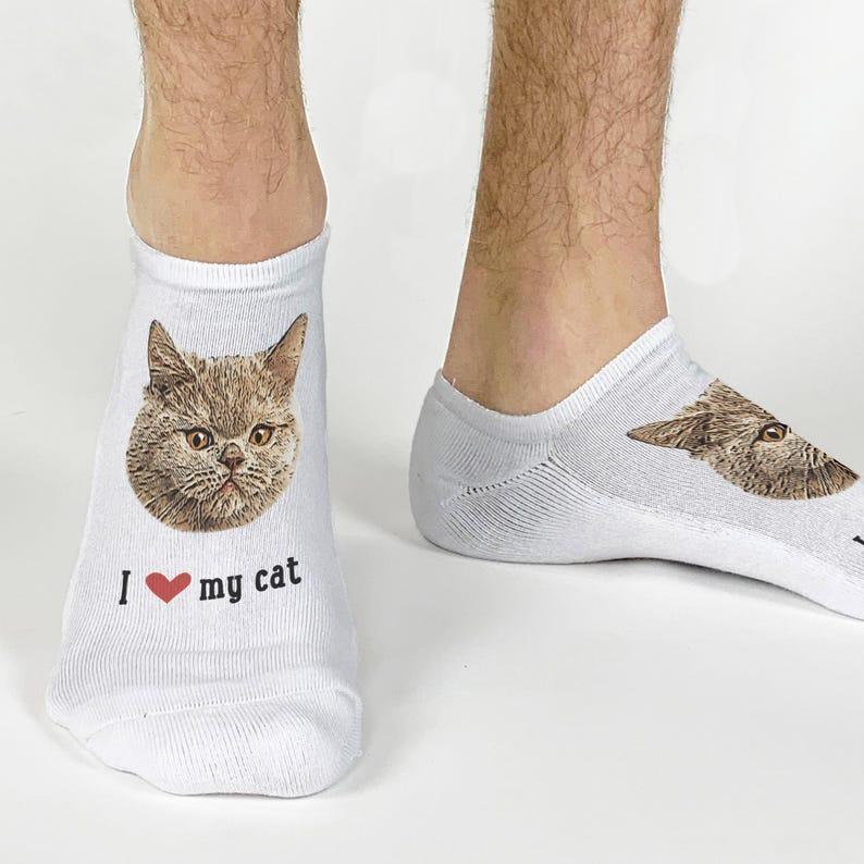 I Love My Cat Photo Socks,Personalized Photo Socks with Cats Face on Socks,Customized Socks with Cat's Photo,Fun Photo Gift for Cat Lover	 - FaceSocksUSA