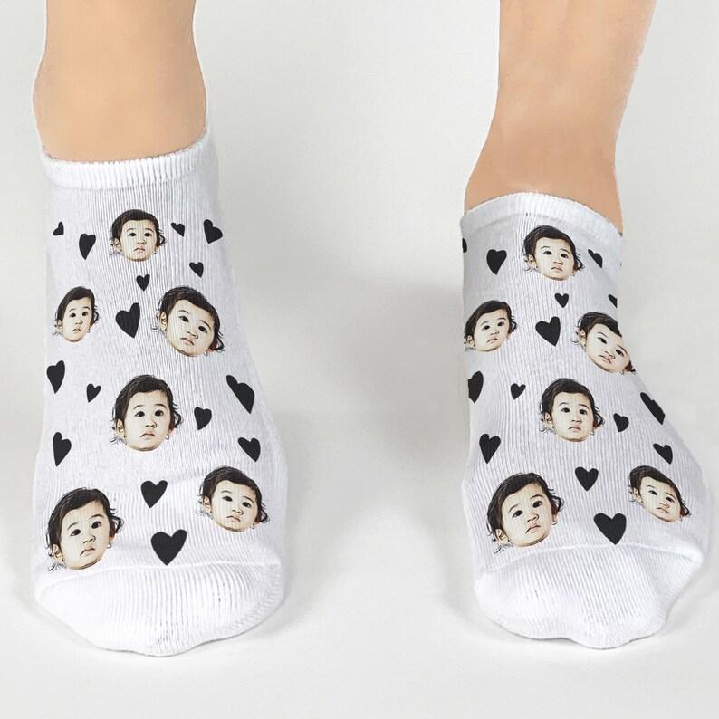 Custom Face Photo Socks,Heart Print Socks with Your Face on Socks,Customized Socks with Pet or People Photo,Fun Photo Gift for Mom or Dad	 - FaceSocksUSA
