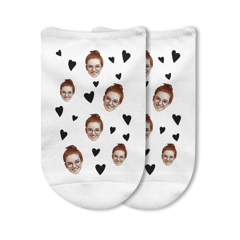 Custom Face Photo Socks,Heart Print Socks with Your Face on Socks,Customized Socks with Pet or People Photo,Fun Photo Gift for Mom or Dad	 - FaceSocksUSA