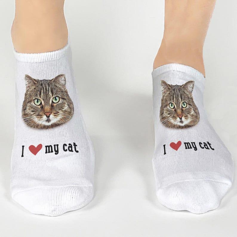 I Love My Cat Photo Socks,Personalized Photo Socks with Cats Face on Socks,Customized Socks with Cat's Photo,Fun Photo Gift for Cat Lover	 - FaceSocksUSA