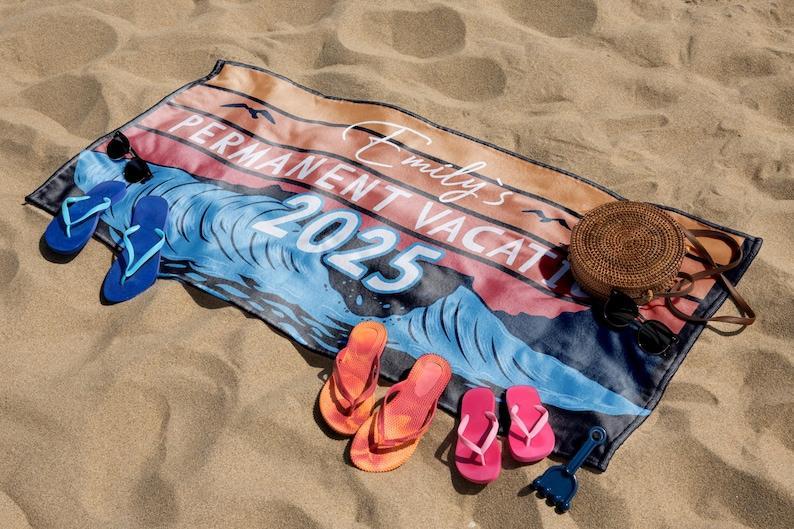 Permanent Vacation Personalized Beach Towel Gift, Custom Teacher Retirement 2025 Towels, Retirement Gifts with Name, Funny Retiree Gift