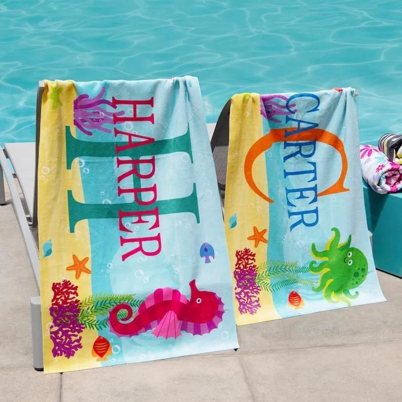 Personalized Kids Beach Towel Fun Beach Designs Gift For Girls Or Boys