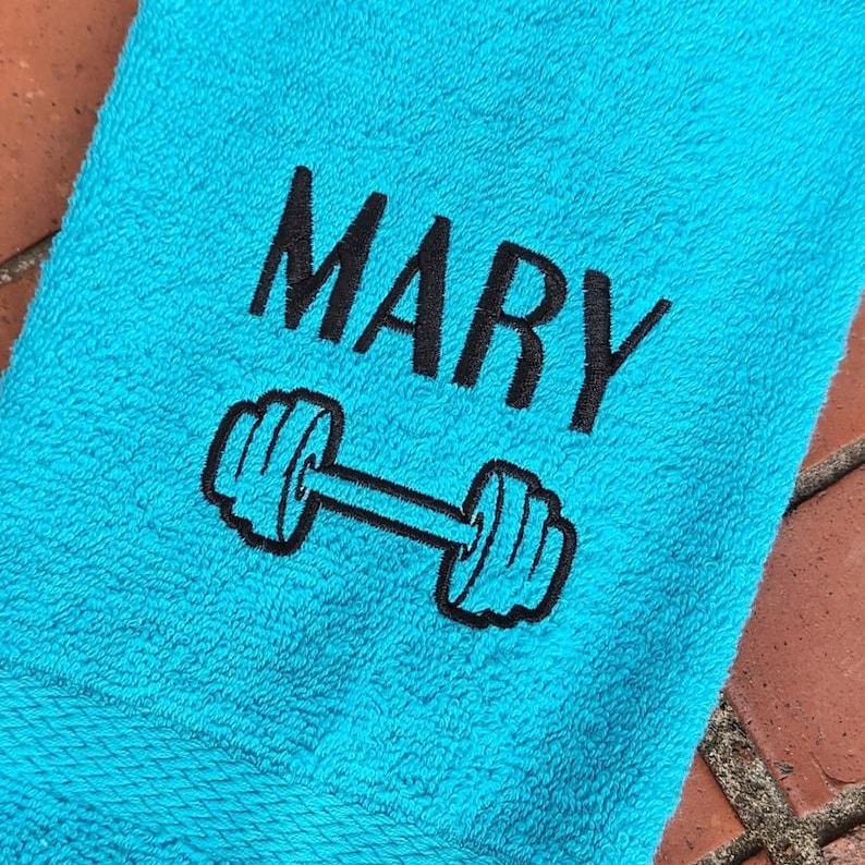 Personalized Barbell Outline Sweat Towel, Monogrammed Gym Towel, Monogrammed Hand Towel Gifts, Sports Towel