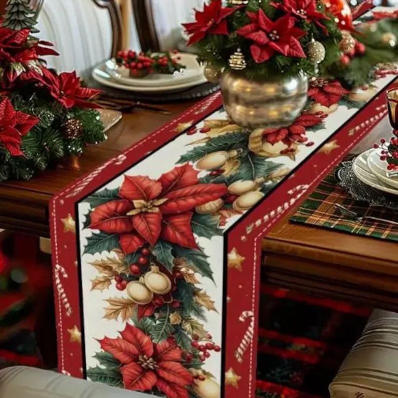 TABLE RUNNER-Christmas Table Runner Woven Polyester, Festive Holiday Dining Decor, Perfect for Season Celebrations, Two Sizes 72x13 or 13x90