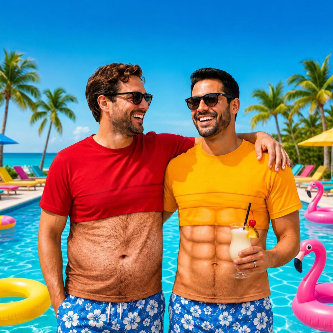 Dad Bod Shirt, Custom Faux Chest Hair Shirt, Personalized Aloha And Chill Shirts, Novelty Tropical Beach Fake Muscle Shirt, Novelty Dad Tee - FaceSocksUSA
