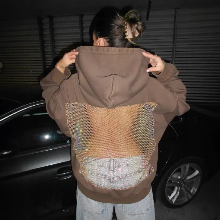 Sexy Sheer Backless Hoodie for Women Chic Fall & Winter Lightweight Pullover, Trendy Sexy Streetwear Sweatshirt