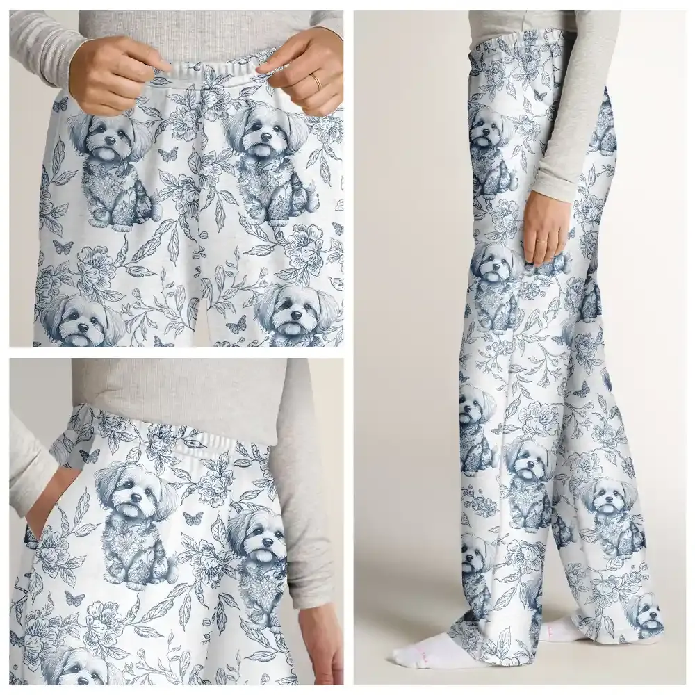 Chinoiserie Toile De Jouy Dog - Personalized Pajama Pants