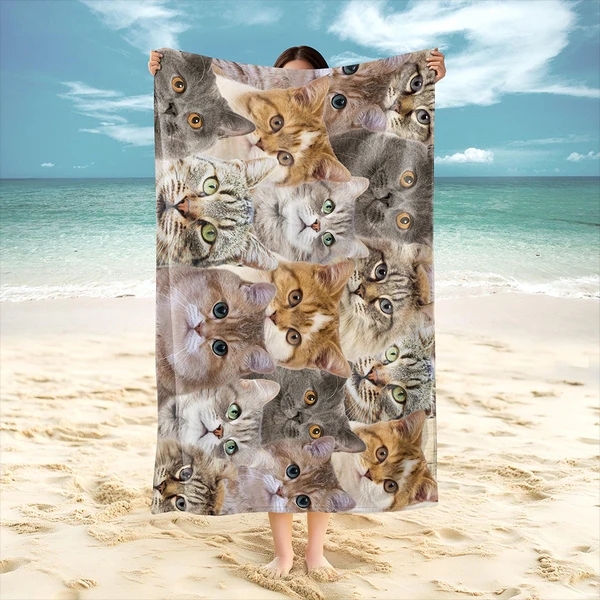 Custom Full Face Dog Cat Photo Beach Towel