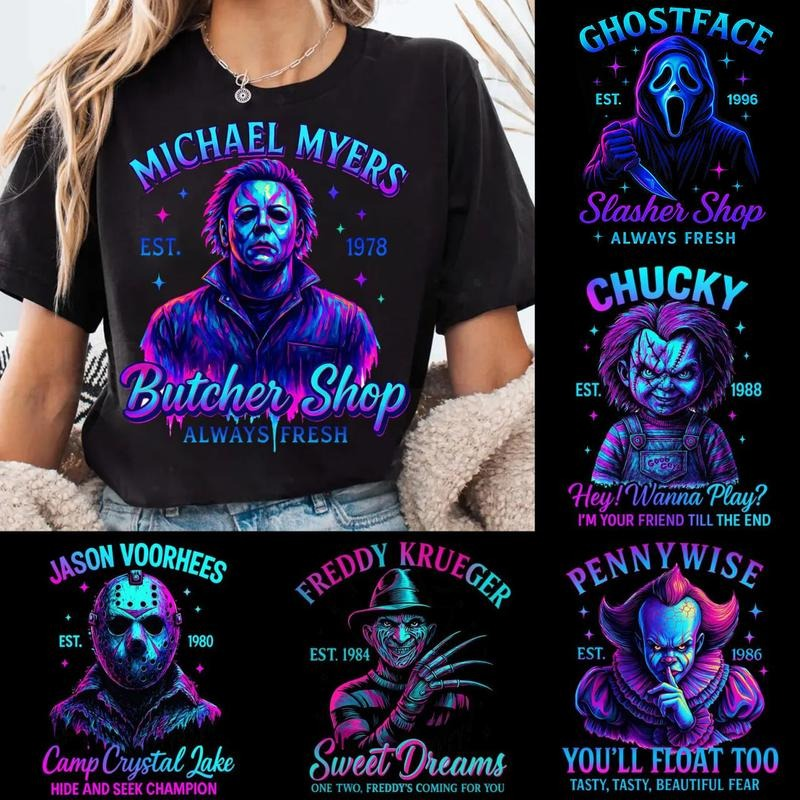 Halloween Neon Horror Characters T-Shirt / Sweatshirt / Hoodie - FaceSocksUSA