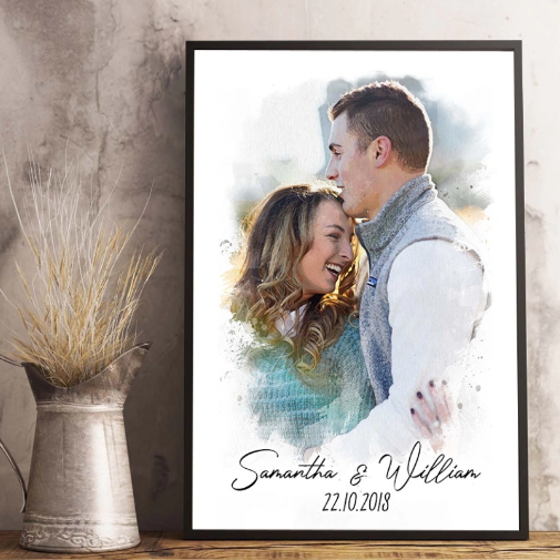 Custom Couple Water Color Painting	 - FaceSocksUSA