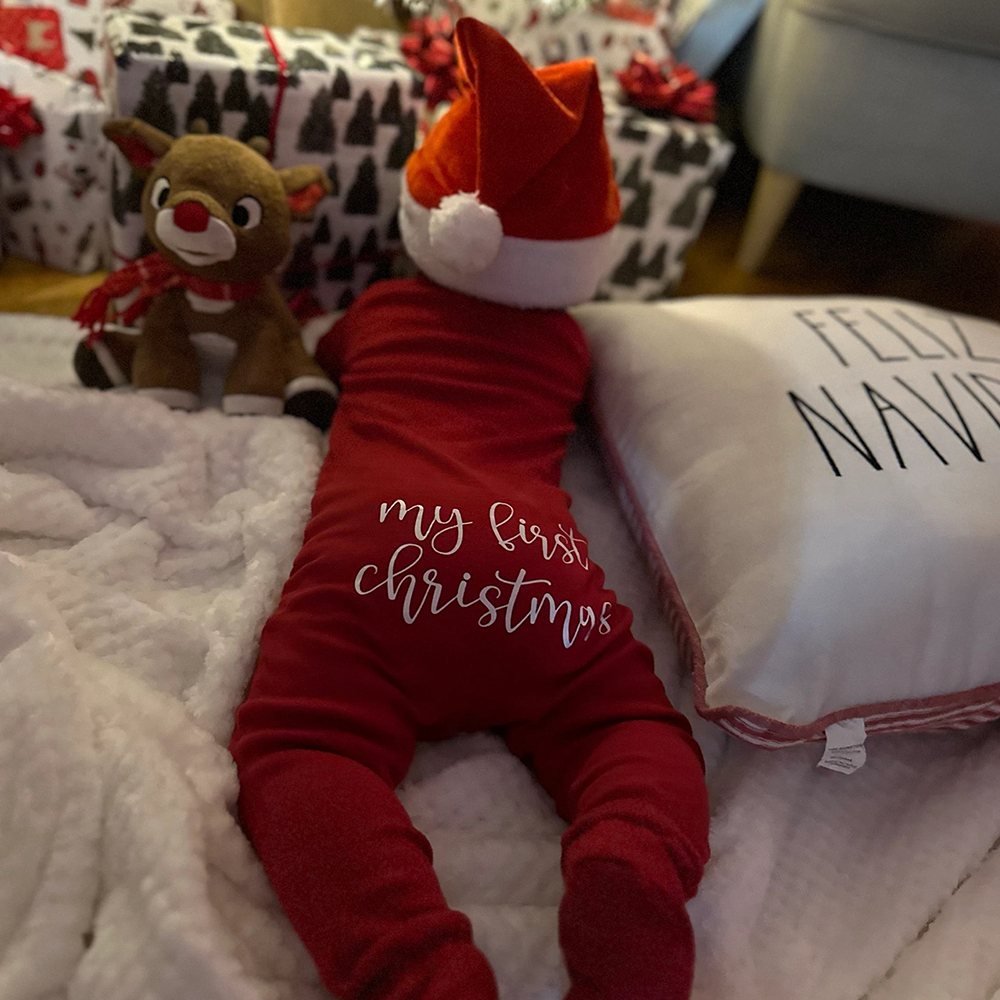 Personalized Baby First Christmas Cozy Soft Long Sleeve Romper - FaceSocksUSA