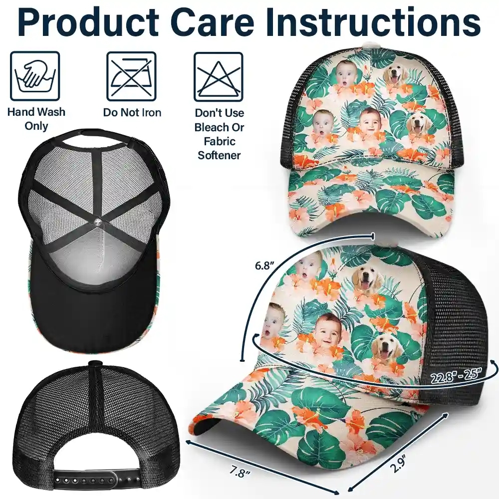 Custom Photo Beach Summer Tropical Fun Face Vacation Vibe - Personalized Mesh-back Casual Cap