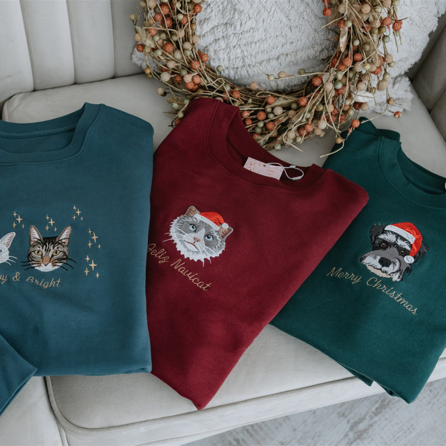 Embroidered Pet Portrait Organic Christmas Jumper Sweatshirt Hoodies - FaceSocksUSA