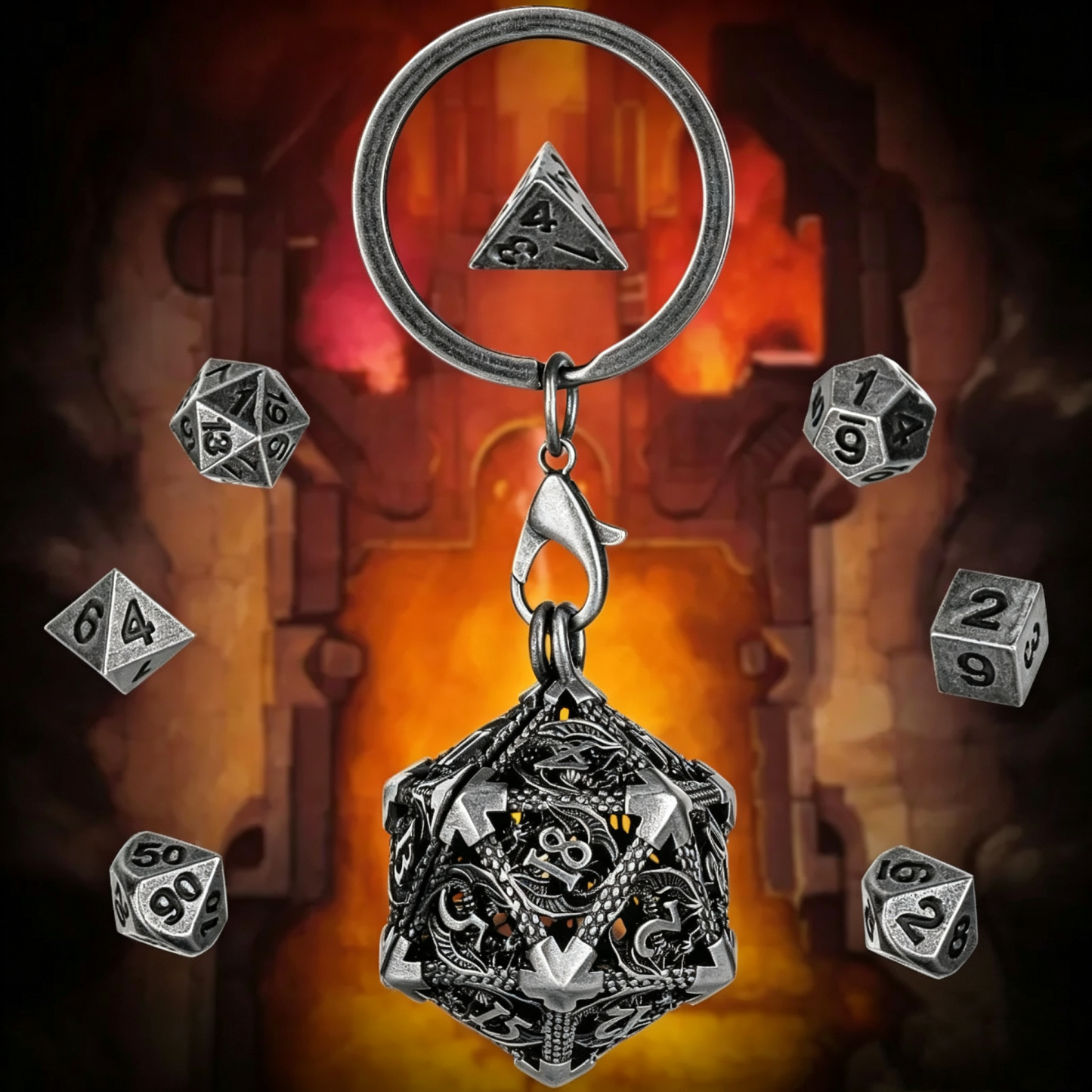 Drachenwappen-Taschenuhr-Würfelset Für Tabletop-Rollenspiele (TTRPG) - MyFaceBoxerDE