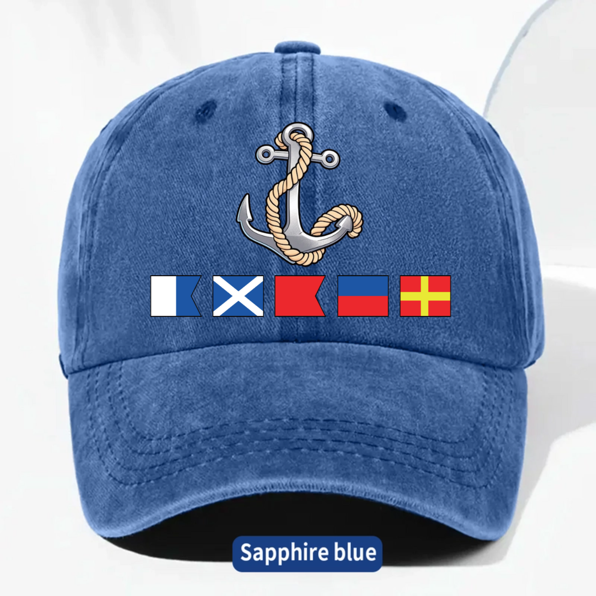 Baseballkappe Aus Gewaschenem Denim Mit Bootsanker Und Nautischen Flaggen – Einzigartiges Geschenk Im Küstenstil Für Segler Und Bootsliebhaber - MyFaceBoxerDE
