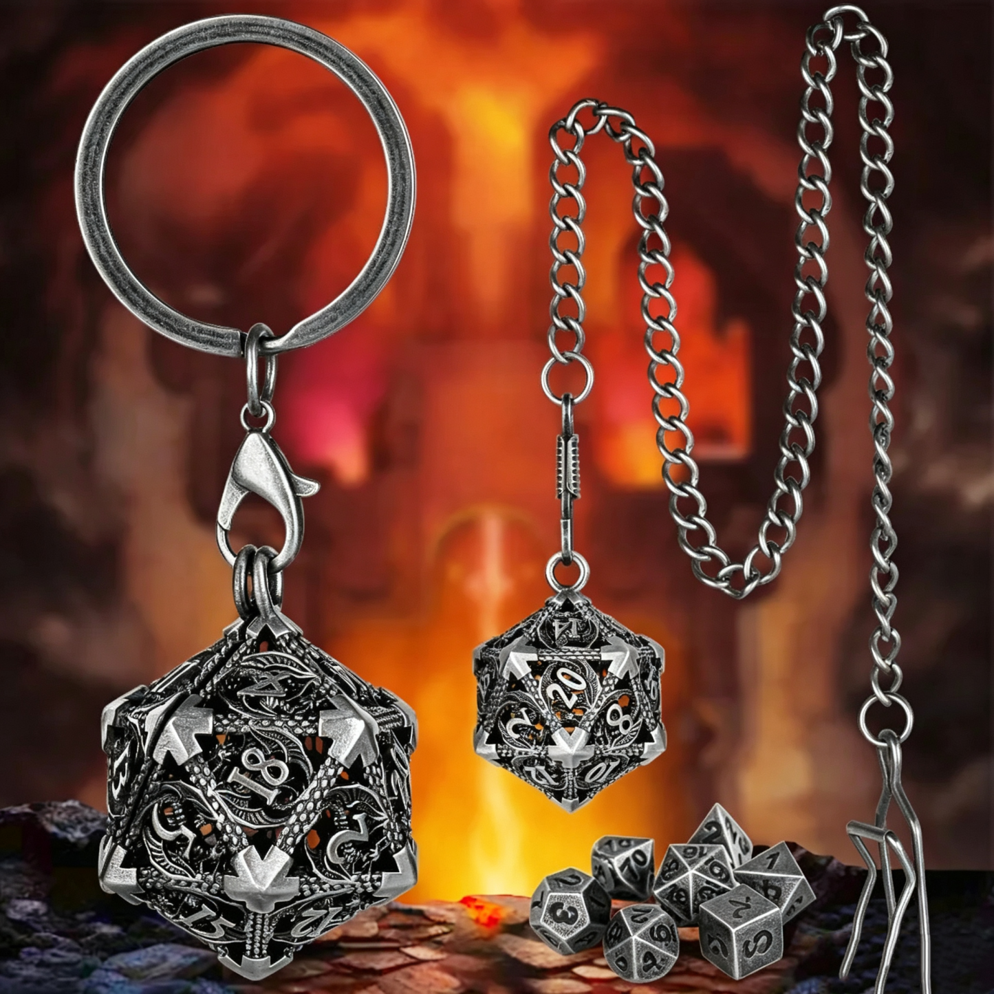 Drachenwappen-Taschenuhr-Würfelset Für Tabletop-Rollenspiele (TTRPG) - MyFaceBoxerDE
