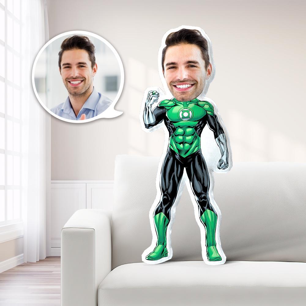 Personalisiertes Foto Mein Gesicht Kissen Benutzerdefiniertes Gesicht Kissen Grüne Laterne Fotokissen Kostümpuppe Einzigartiges Geschenk - MyFaceBoxerDE