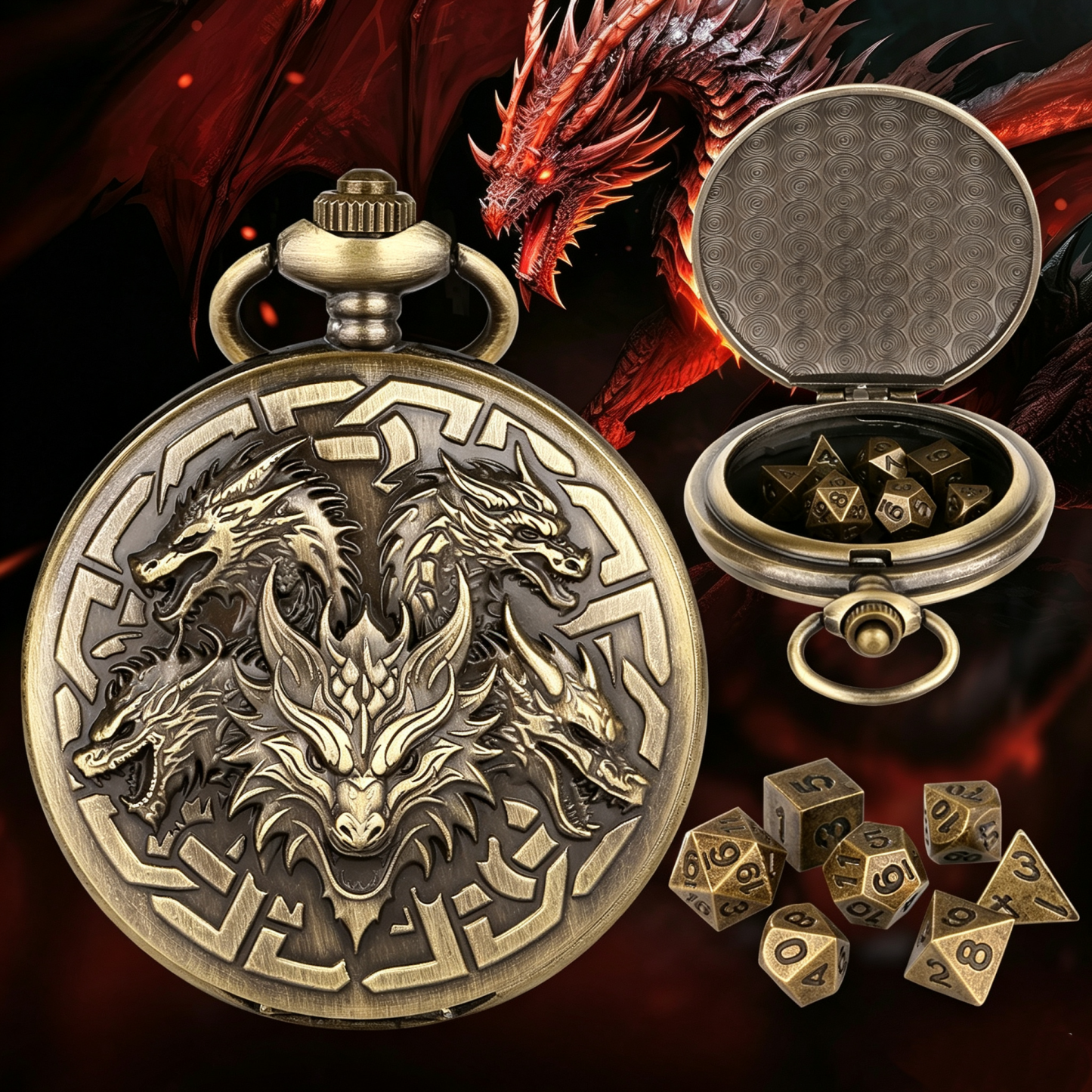 Drachenwappen-Taschenuhr-Würfelset Für Tabletop-Rollenspiele (TTRPG) - MyFaceBoxerDE