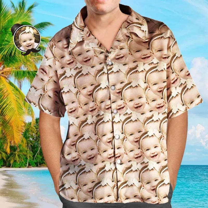 Individuelles Hawaii-hemd, Individuelles Baby-gesicht-allover-print-hawaii-hemd, Individuelle Tropische Shirts Für Papa - MyFaceBoxerDE