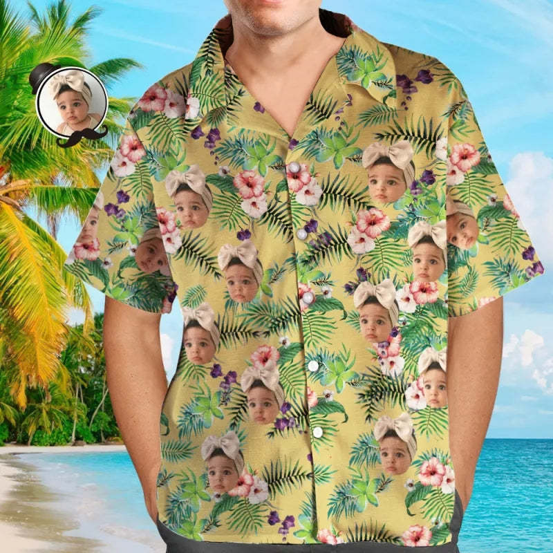 Individuelles Hawaii-hemd Mit Babygesicht, Individuelles Tropen-hemd, Personalisiertes Hawaii-hemd Für Papa - MyFaceBoxerDE