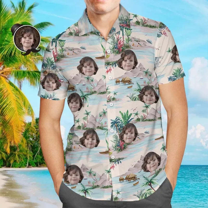 Benutzerdefiniertes Baby-gesicht-hawaii-hemd Benutzerdefinierte Tropische Hemden Herren-hawaii-hemd Mit Allover-print Für Papa - MyFaceBoxerDE