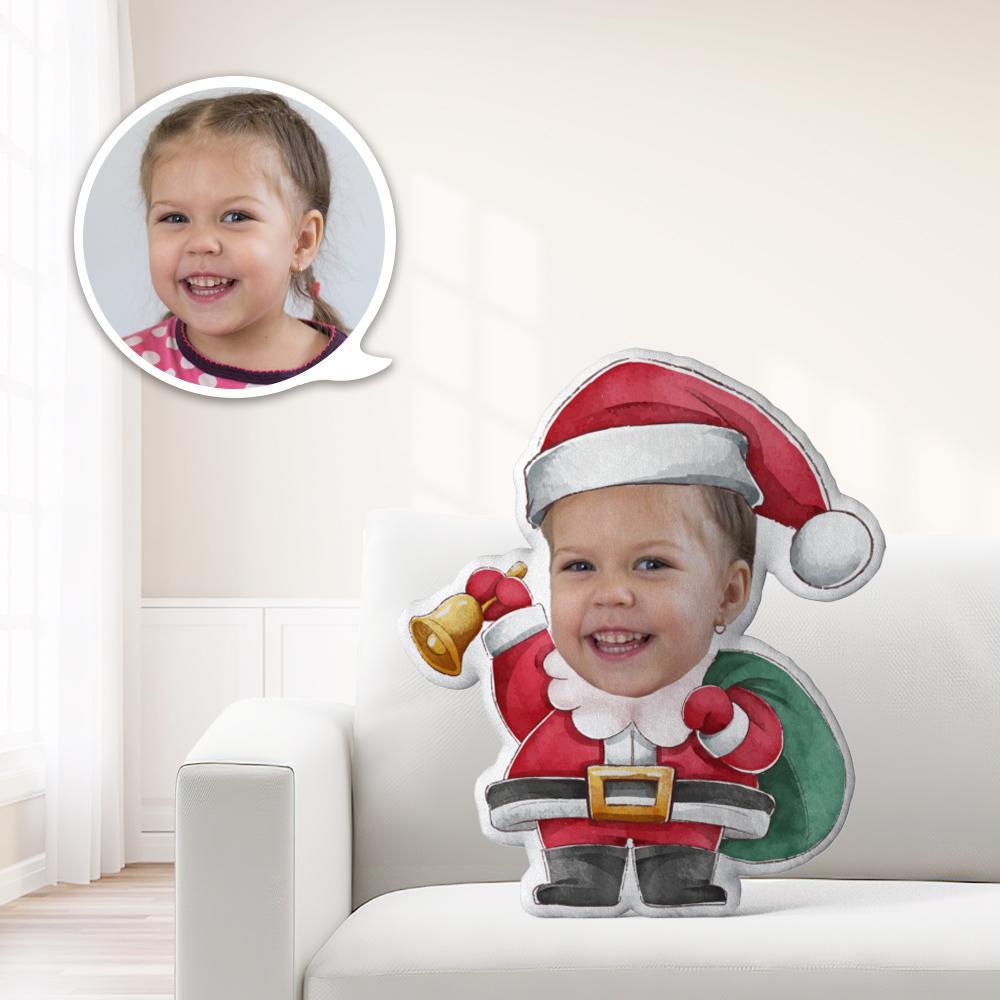 Custom Minime Cute Santa Throw Pillow Einzigartiger Personalisierter Minime Santa Claus Holding A Bell Throw Pillow Geben Sie Ihrem Kind Das Bedeutungsvollste Geschenk - MyFaceBoxerDE