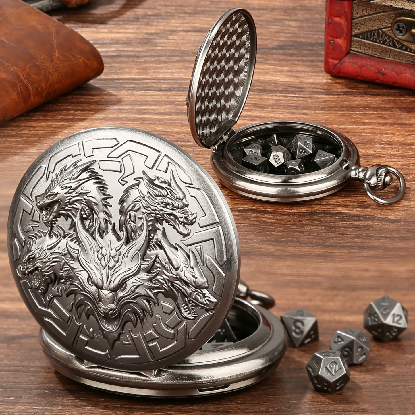 Drachenwappen-Taschenuhr-Würfelset Für Tabletop-Rollenspiele (TTRPG) - MyFaceBoxerDE