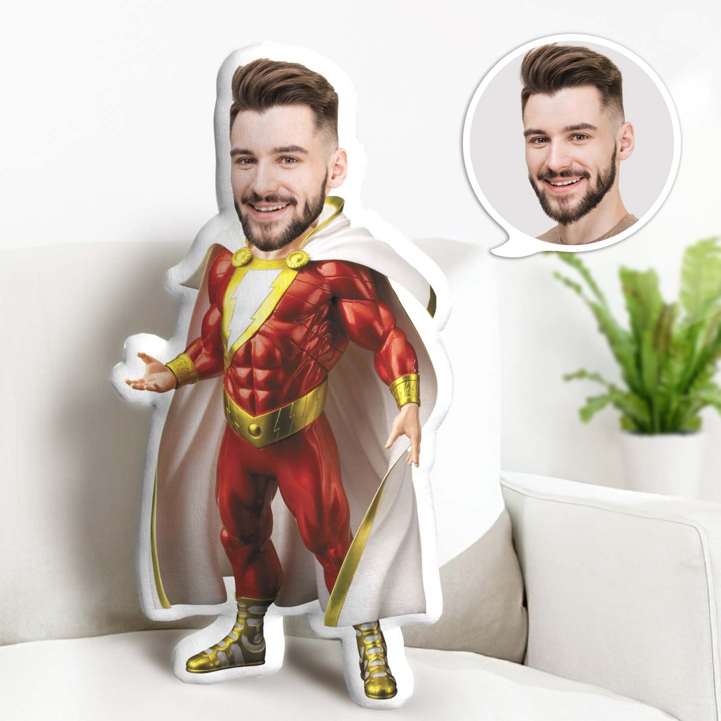 Kundenspezifisches Shazam-puppen-kundenspezifisches Gesichts-kissen-personalisiertes Foto-kissen-superhelden-geschenke - MyFaceBoxerDE