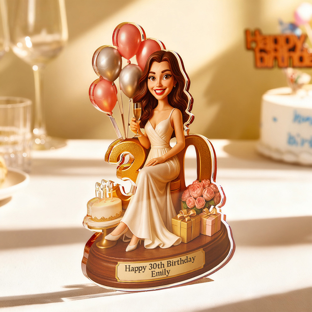 Personalisiertes Foto-geburtstagsporträt, Geschenk Für Frauen, Acryl-plakette, 2d-look, 3d-pop - MyFaceBoxerDE