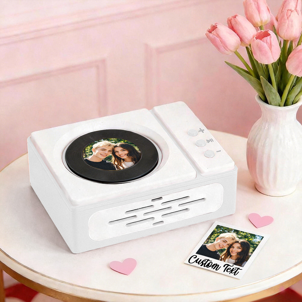 Personalisierter Mini-plattenspieler Mit Individuellem Foto Und Song – Einzigartiges Musikalisches Weihnachtsgeschenk - MyFaceBoxerDE