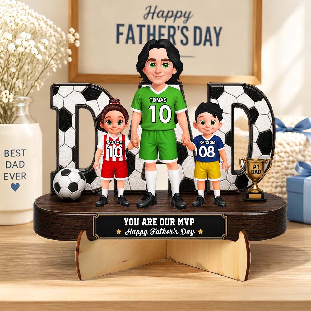 Soccer Dad Legend We Scored The Best Dad Rückansicht – Personalisiertes 2D-gedrucktes Holzschild Im 3D-Look – Vatertagsgeschenk Für Papa, Ehemann, Fußballliebhaber - MyFaceBoxerDE