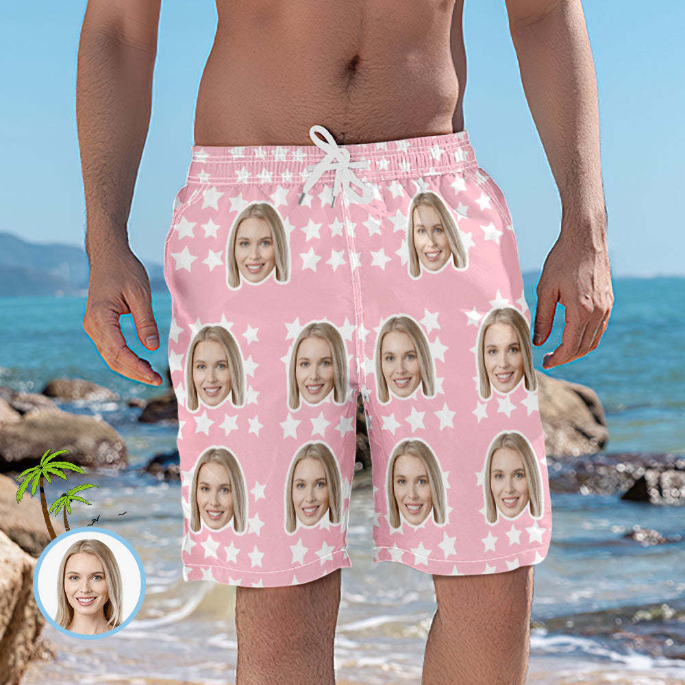 Elastische Kurze Strandhose Mit Benutzerdefiniertem Gesicht Und Stern Für Herren - MyFaceBoxerDE