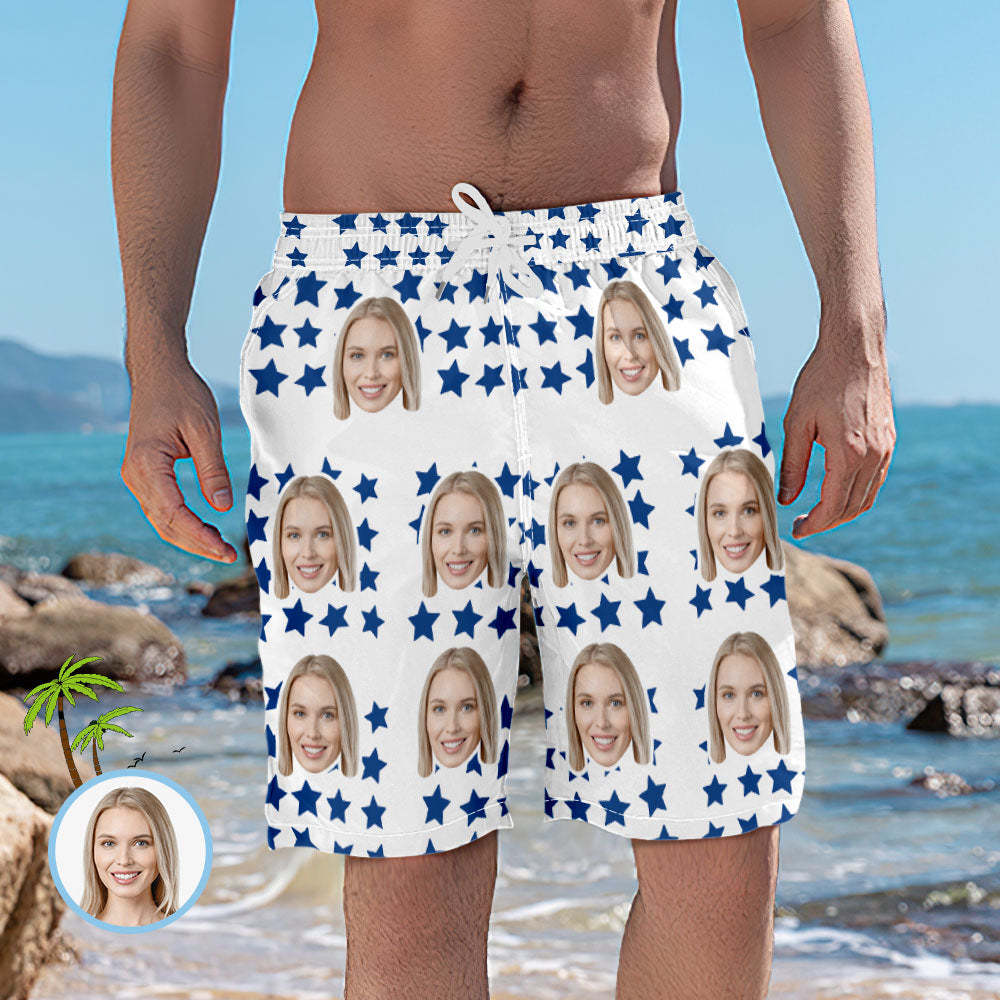 Elastische Kurze Strandhose Mit Benutzerdefiniertem Gesicht Und Stern Für Herren - MyFaceBoxerDE