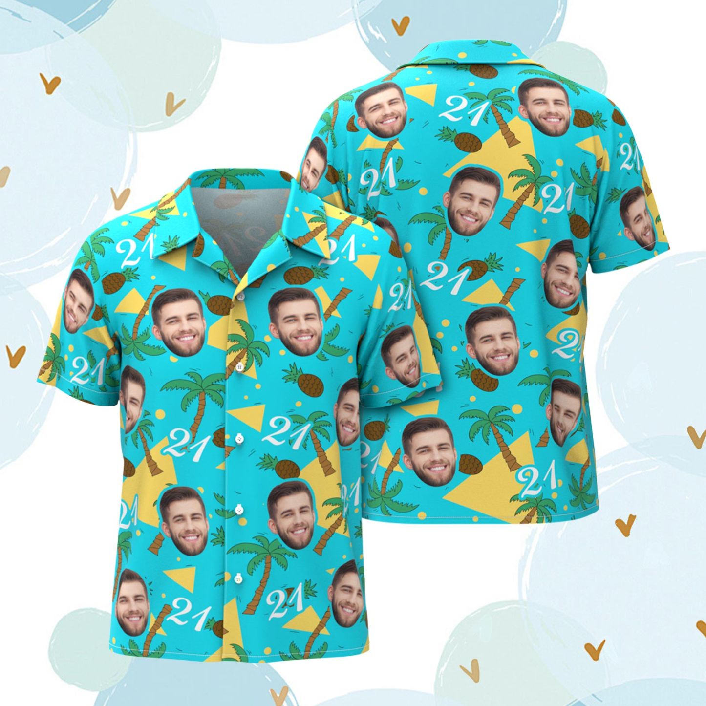 Benutzerdefinierte Mehrfarbige Gesicht Und Zahlen Hawaiihemd Kokosnussbaum Und Ananas Geschenk Für Männer - MyFaceBoxerDE