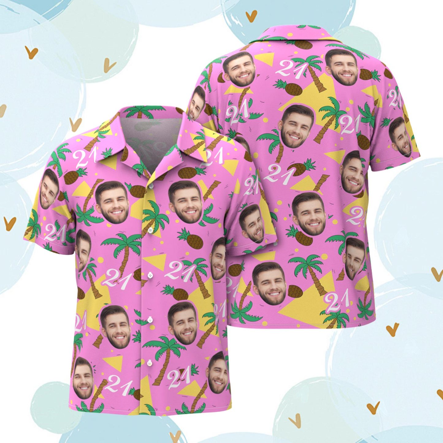 Benutzerdefinierte Mehrfarbige Gesicht Und Zahlen Hawaiihemd Kokosnussbaum Und Ananas Geschenk Für Männer - MyFaceBoxerDE