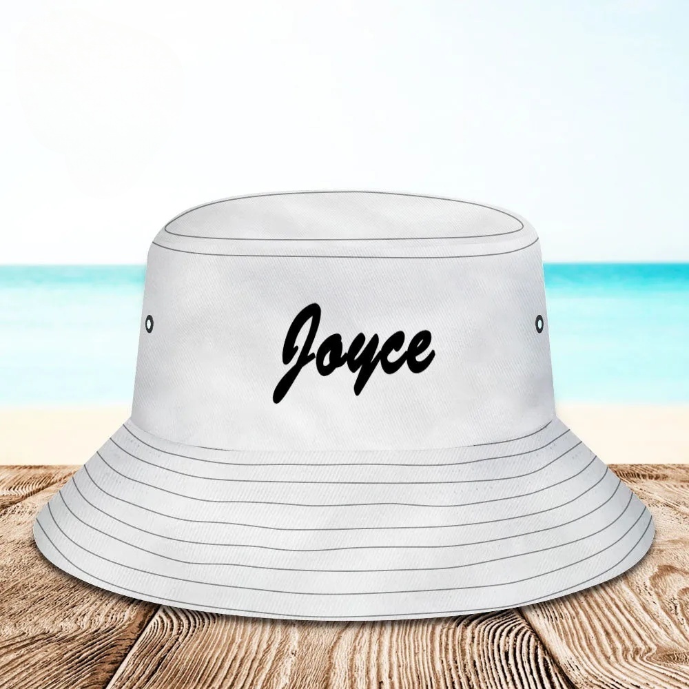 Benutzerdefinierte Eimer Hut Unisex Eimer Hut mit Text personalisieren breiter Krempe im Freien Sommer Cap Wandern Strand Sport Hüte Geschenk für Liebhaber weiß