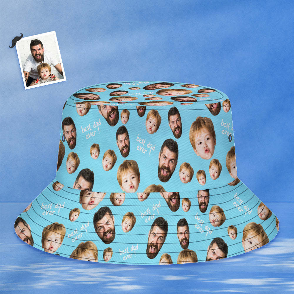 Benutzerdefinierte Bucket Hat Unisex Gesicht Bucket Hat Personalisierte Breite Krempe Outdoor Sommer Cap Wandern Strand Sport Hüte Best Dad Ever - MyFaceBoxerDE