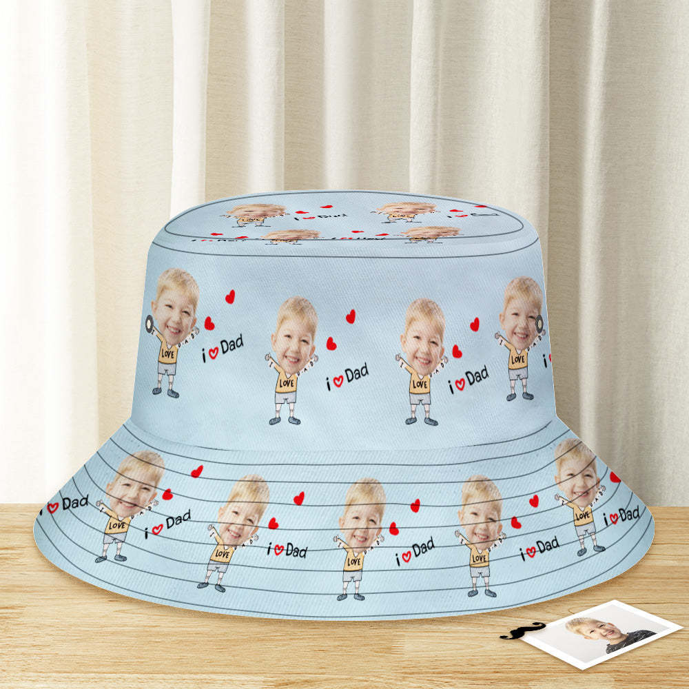 Benutzerdefinierter Eimerhut, Unisex-gesichtseimerhut, Personalisierbar, Breite Krempe, Outdoor-sommermütze, Wandern, Strand, Sporthüte, Für Den Liebsten Papa - MyFaceBoxerDE