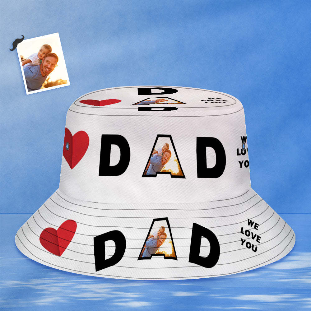 Benutzerdefinierter Eimerhut, Unisex-gesichtseimerhut, Personalisierbar, Breite Krempe, Outdoor-sommermütze, Wandern, Strand, Sporthüte, „wir Lieben Dich“, Geschenke Für Papa - MyFaceBoxerDE