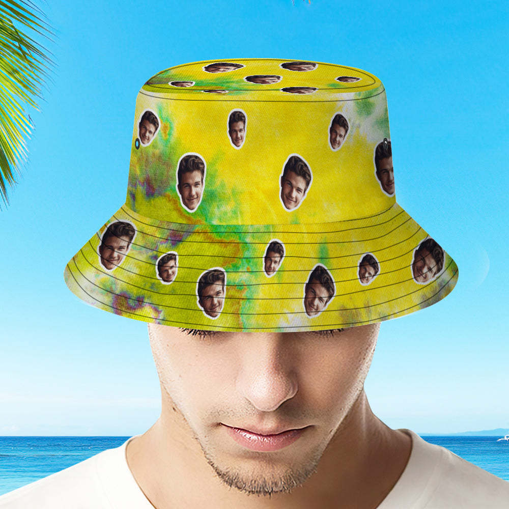 Benutzerdefinierte Bucket Hat Unisex Gesicht Bucket Hat Personalisierte Breite Krempe Outdoor Sommer Cap Wandern Strand Sport Hüte Tie-dye-stil - MyFaceBoxerDE