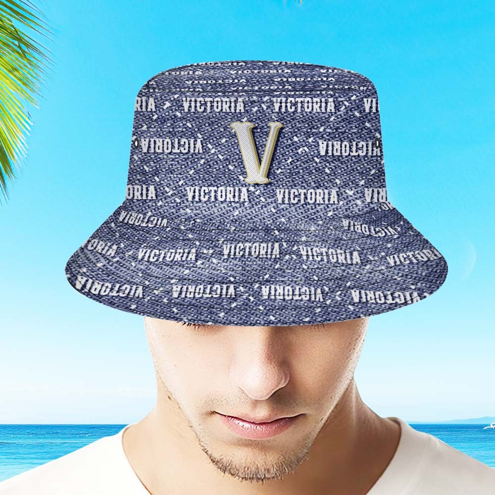Benutzerdefinierte Fischermütze Im Unisex-stil, Blauer Denim-stil, Personalisierbar Mit Ihrem Namen - MyFaceBoxerDE