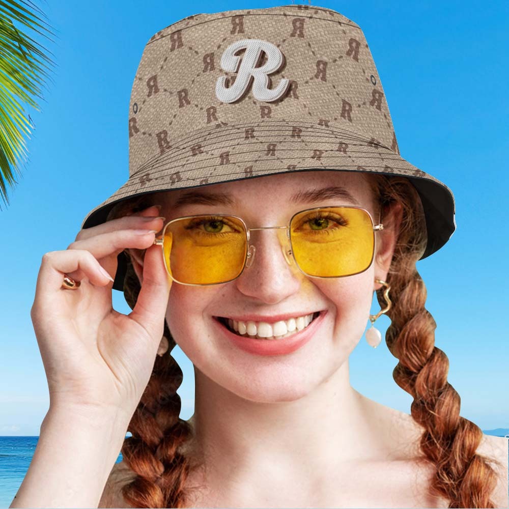 Benutzerdefinierter Eimerhut Unisex Karierter Fischerhut Mit Personalisiertem Buchstaben - MyFaceBoxerDE