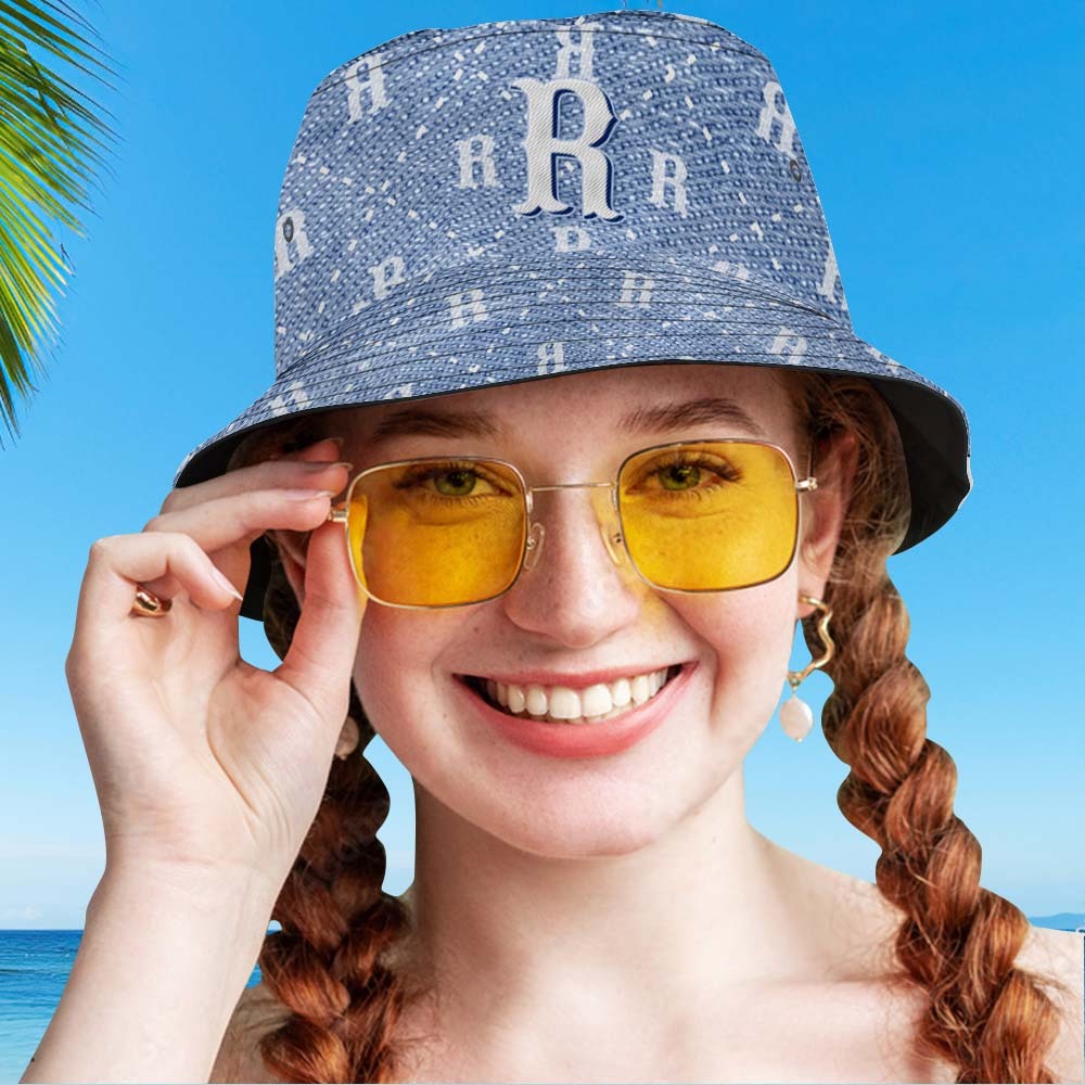 Benutzerdefinierter Fischerhut, Unisex, Blau Kariert, Fischerhut, Personalisierter Buchstabe - MyFaceBoxerDE