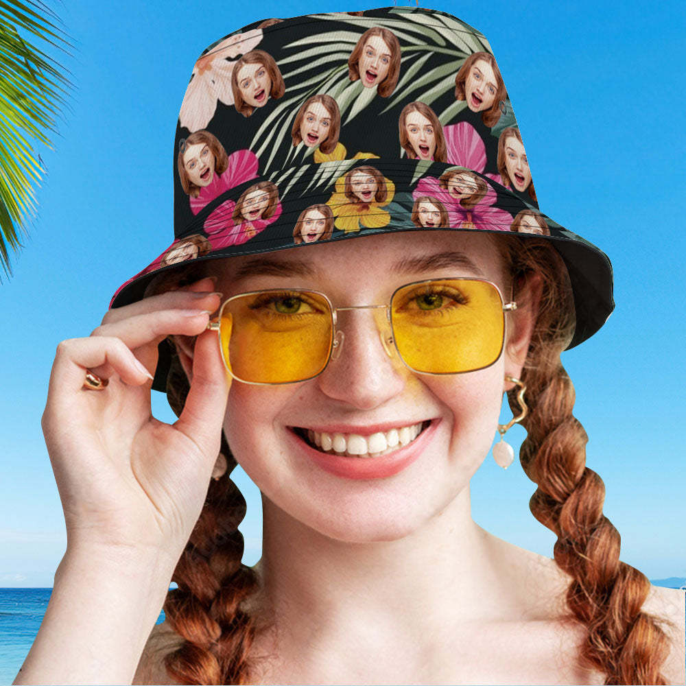 Benutzerdefinierte Eimer Hut Unisex Gesicht Eimer Hut personalisieren breiter Krempe im Freien Sommer Kappe Wandern Strand Sporthüte Geschenk für Liebhaber Hawaii-Stil
