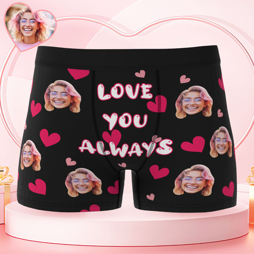 Valentinstagsgeschenk: Personalisierte Herrenunterwäsche Mit Dem Aufdruck „ich Liebe Dich Immer" – Boxershorts Mit Individuellem Aufdruck Am Bund. - MyFaceBoxerDE