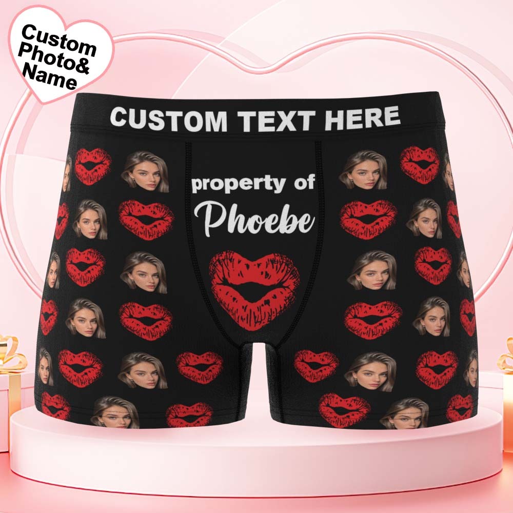 Valentinstagsgeschenke: Personalisierte Boxershorts Mit Herzmotiv Und Rotem Lippenstift - MyFaceBoxerDE